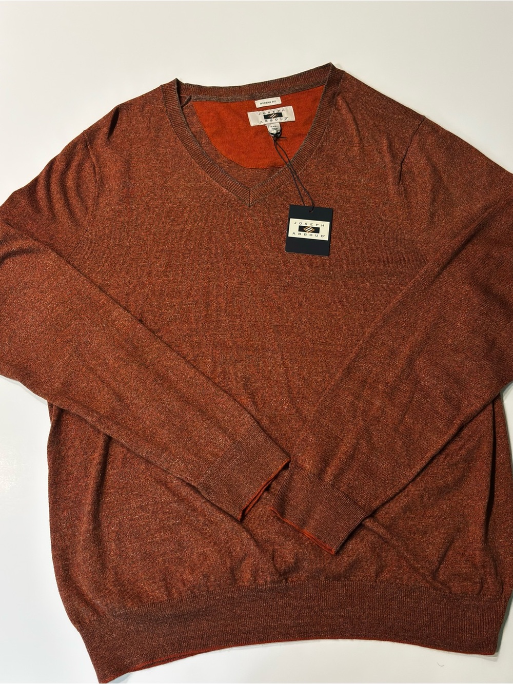 Joseph Abboud Men's Rust Orange V-Neck Sweater